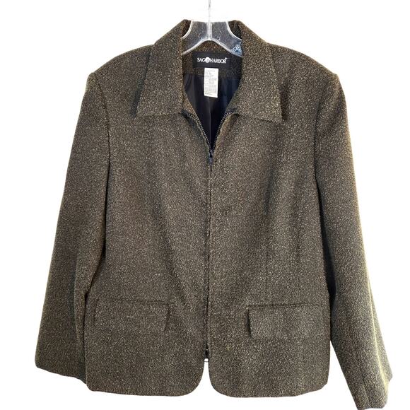 Sag Harbor Women's Blazer14 Gray Misses Size Large L Coat Jacket Zipper - Picture 1 of 6